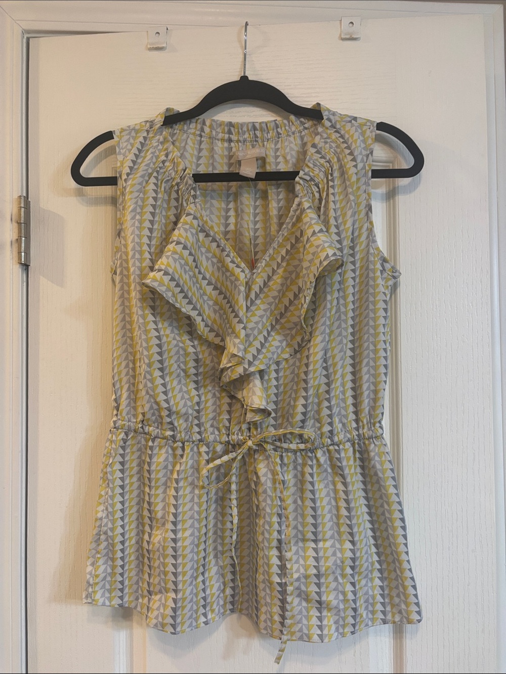 Banana Republic Yellow and Gray Ruffle V-Neck Peplum Blouse
